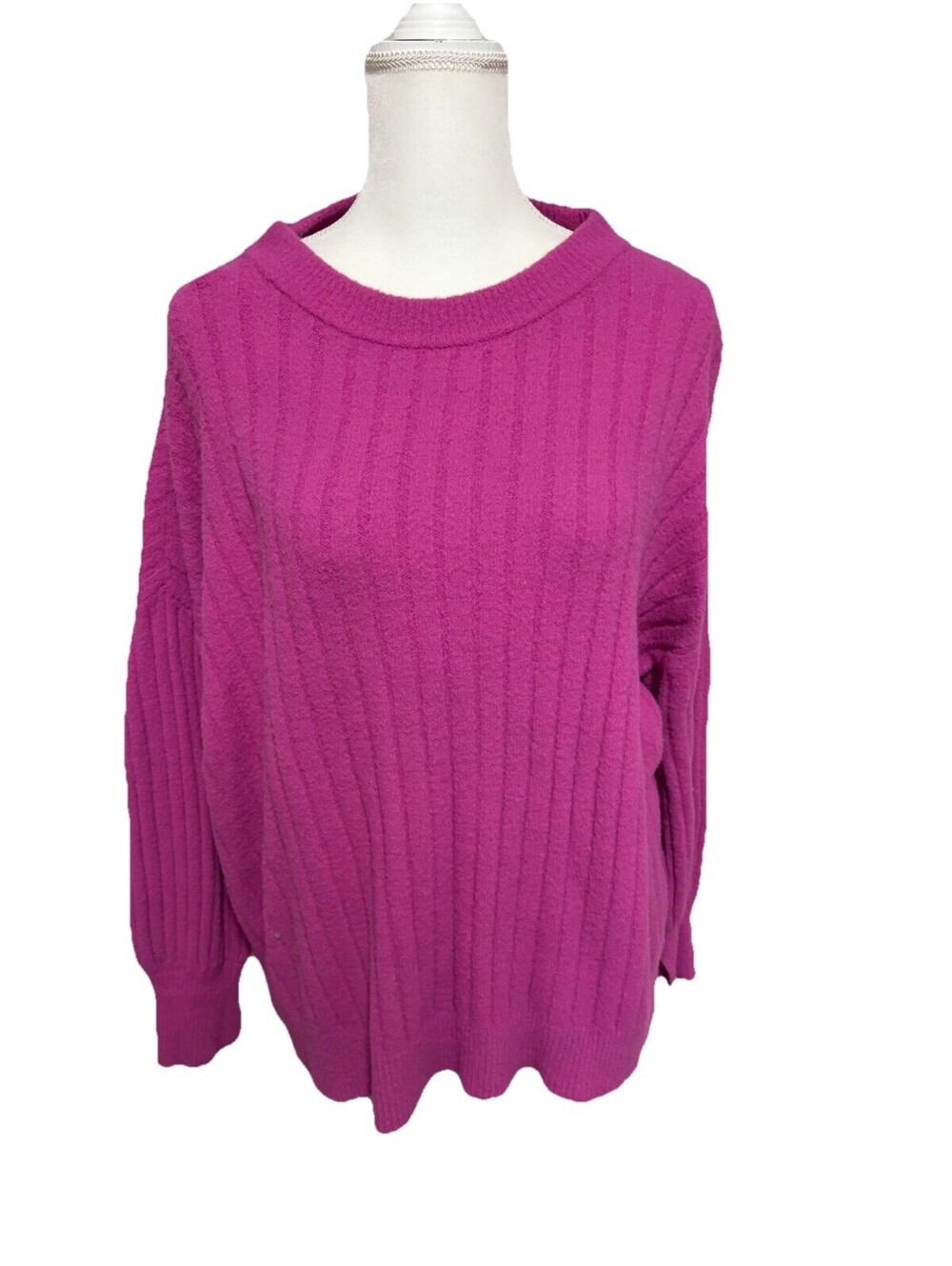 Aerie Pink Ribbed Knit Pullover Sweater Crew Neck Long Sleeve Size M
